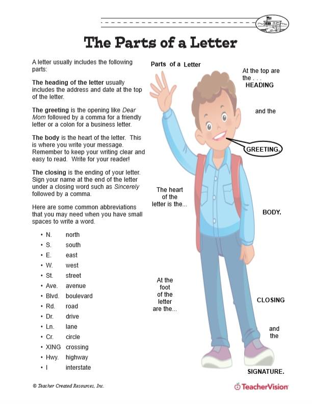 Parts of a Letter Printable