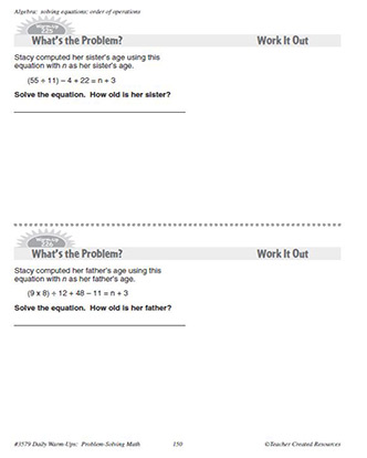 Algebra Daily Math Warm-Ups and Answe Key Grade 4-6