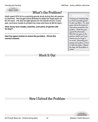 Guessing and Checking Daily Math Warm-Ups and Answer Key Grade 4-6