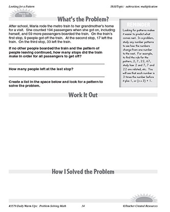 Looking for a Pattern Daily Math Warm-Ups and Answer Key Grade 4-6