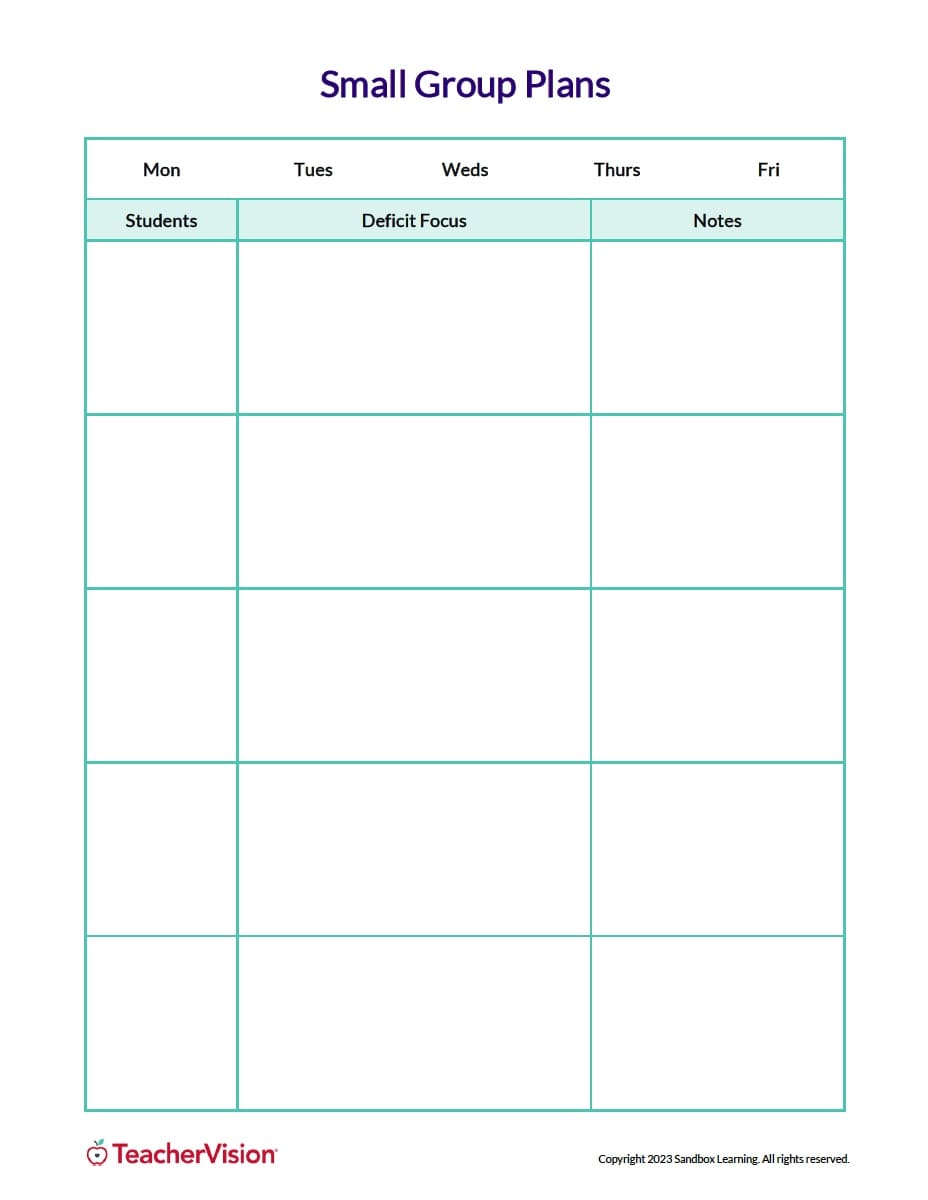 Small Group Monitoring Graphic Organizer