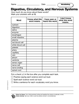 The Digestive, Circulatory, and Nervous Systems: Vocabulary