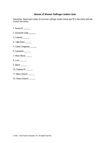 Names of Women Suffrage Leaders Quiz